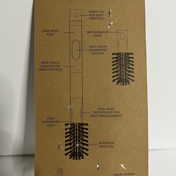 Rae Dunn Brush Dispensing Bottle Brush With Extra Brush NEW! - Picture 4 of 4